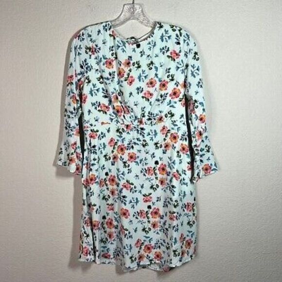 LOFT Floral Print Long Bell‎ Sleeve Crewneck Tie Back Zip Size 4 dress - Picture 1 of 8